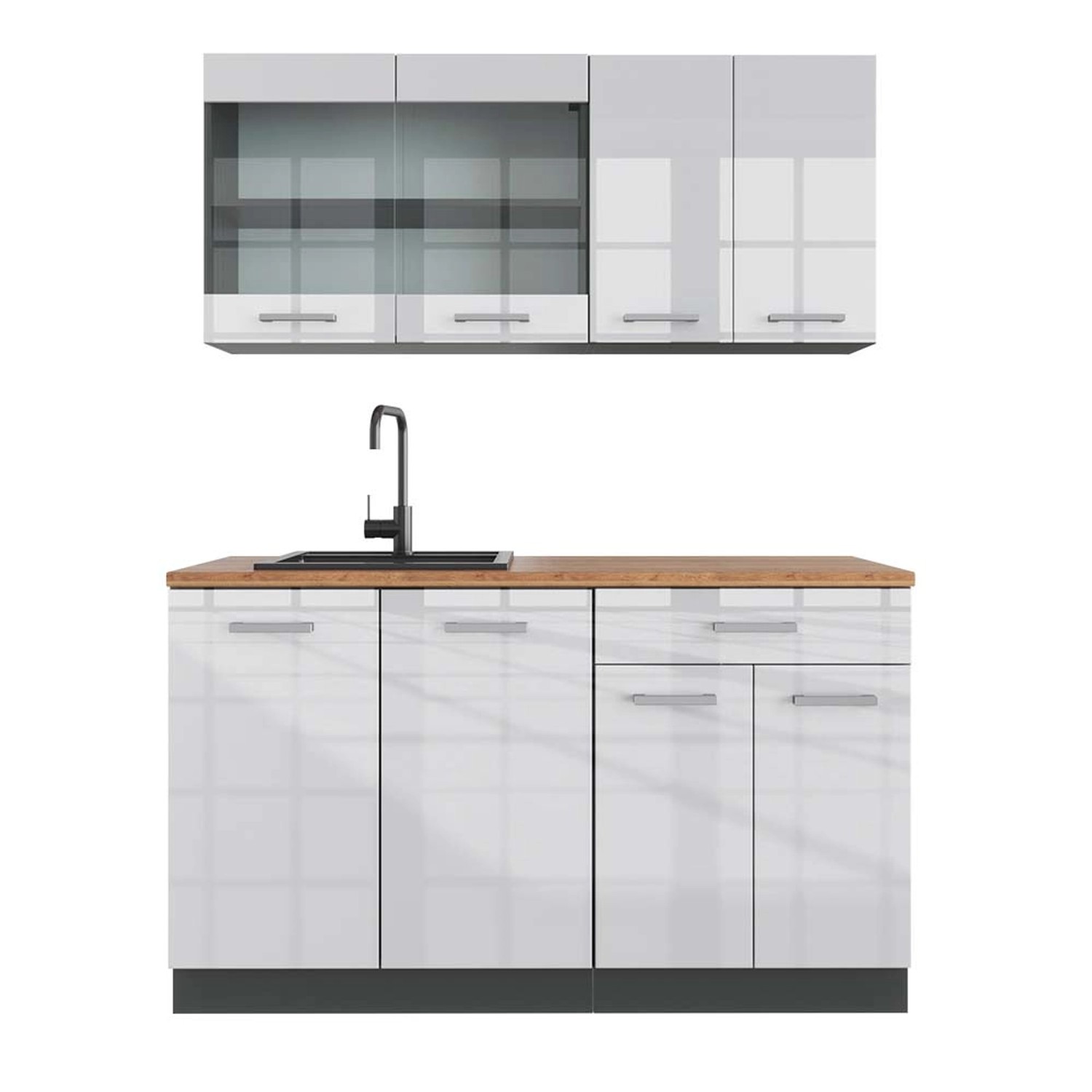 Vicco R-Line Singleküche Weiß Hochglanz/Anthrazit 140 cm AP Eiche günstig online kaufen