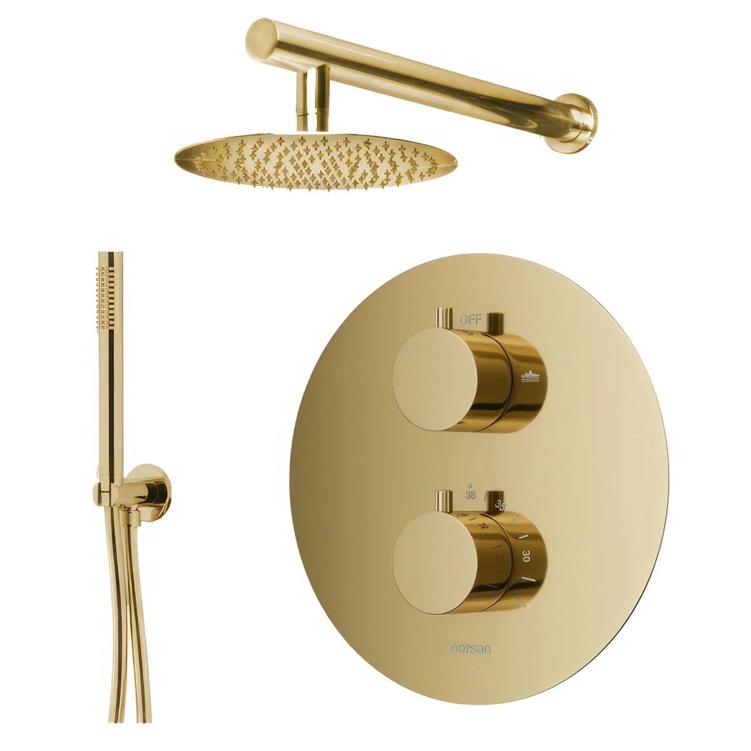 KOLMAN Komplettes Duschsystem Thermostatisch Unterputz Armatur Wasserhahn mit Kopfbrause in Gold