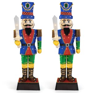 Costway Weihnachten Nussknacker Figur Groß mit Schwert 2er Set 184 cm