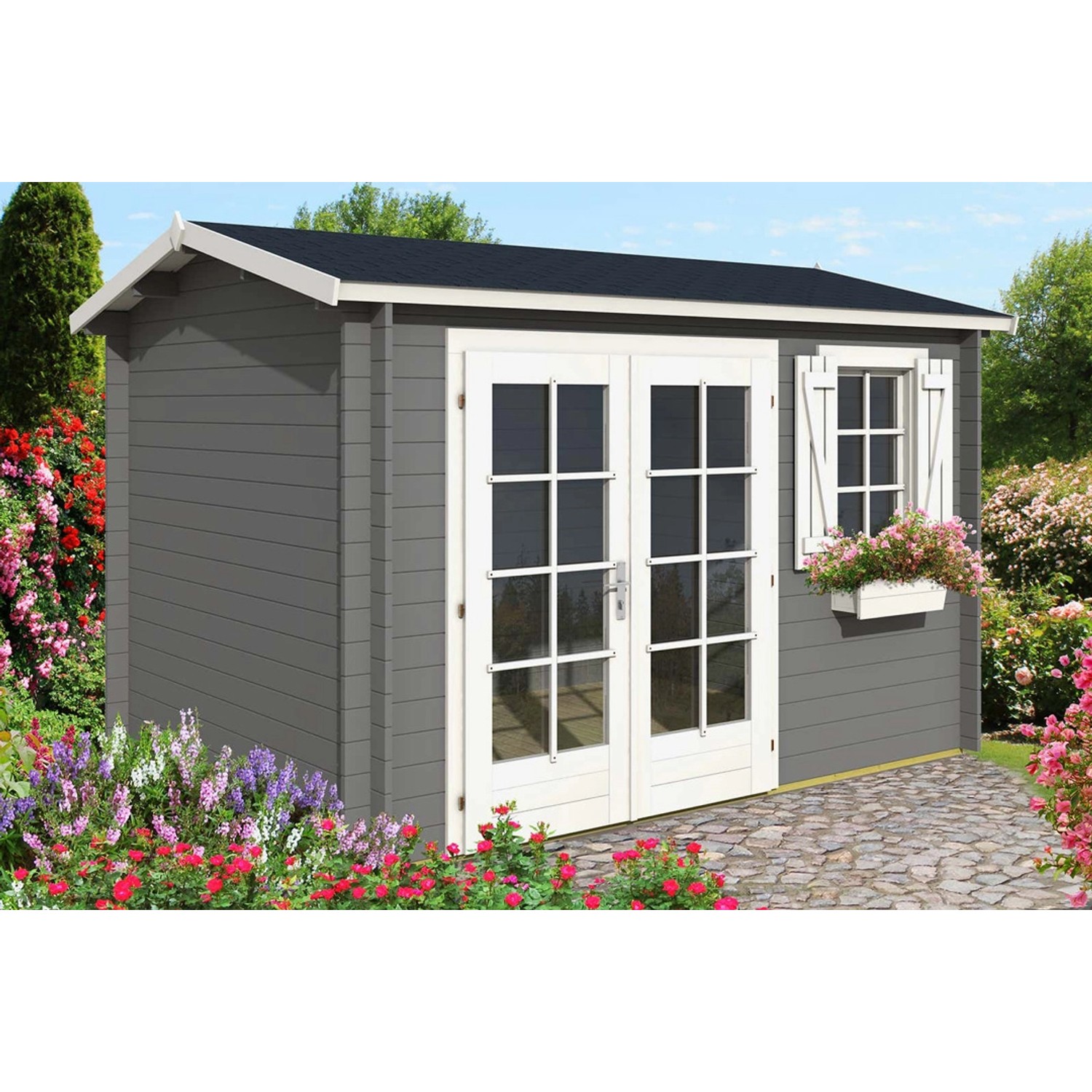 Alpholz Gartenhaus/Gerätehaus Luisa-28 Satteldach 360 cm x 270 cm Anthrazit