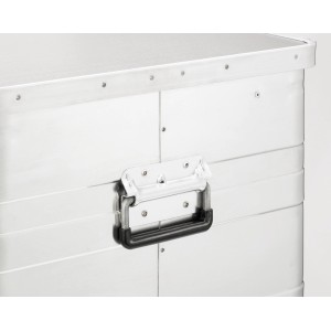 LUX Aluminiumbox 47 l, Detailansicht mit Tragegriff. Werkzeugkoffer für Lagerung und Transport.