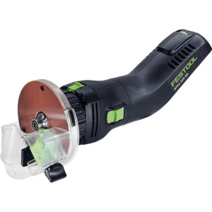 Festool Akku-Kantenfräse OFKC 500 EB, schwarz-grün, mit präzisem Fräskopf und Schutzhaube für Handwerkzeuge.