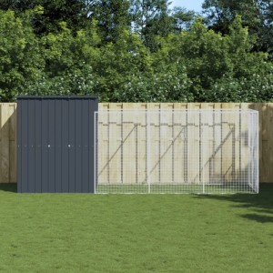 vidaXL Hundehütte mit Auslauf Anthrazit 165x455x181cm Verzinkter Stahl 3189099