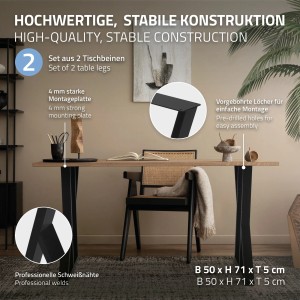 ML-Design Tischbeine X-Form, 2er Set, 50x71 cm, Stahl schwarz für Esstisch