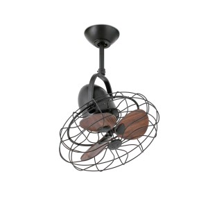 Brauner FARO Deckenventilator Keiki mit dunklen Holzflügeln und Schutzgitter.