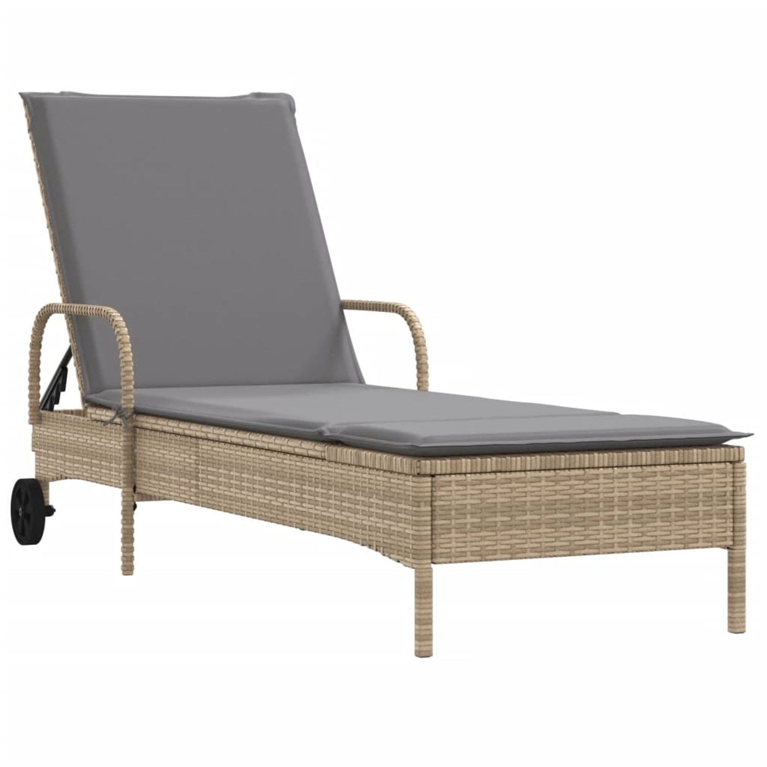 vidaXL Sonnenliege mit Rollen und Auflage Beige Poly Rattan 61 x 161 x 87 cm