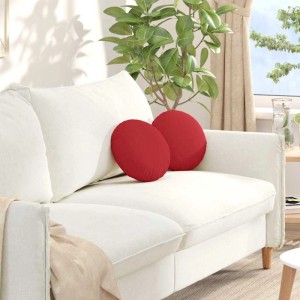 Zwei runde, rote vidaXL Sitzkissen aus Stoff auf einem weißen Sofa. Perfekt für gemütliche Wohnzimmer.