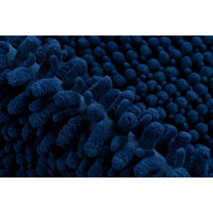 Detailaufnahme: Blauer Lalee Badteppich Fluffy (50x90 cm) mit weichem Flor.