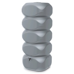 Graue Waterform Regentonne Gubo, 1000 l, mit glatter Oberfläche und modernem Design.