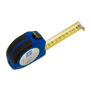 LUX Taschenbandmaß Classic, 8 m, blaues Gehäuse mit Feststellknopf und gelbem Band.