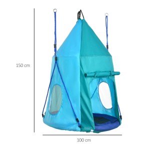 Blaue Outsunny Kinderschaukel mit Zelt aus Stahl und Polyester, 100x100x150 cm.