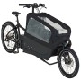 Schwarzes Prophete E-Bike Cargo Plus mit Transportbox und Wetterschutz.