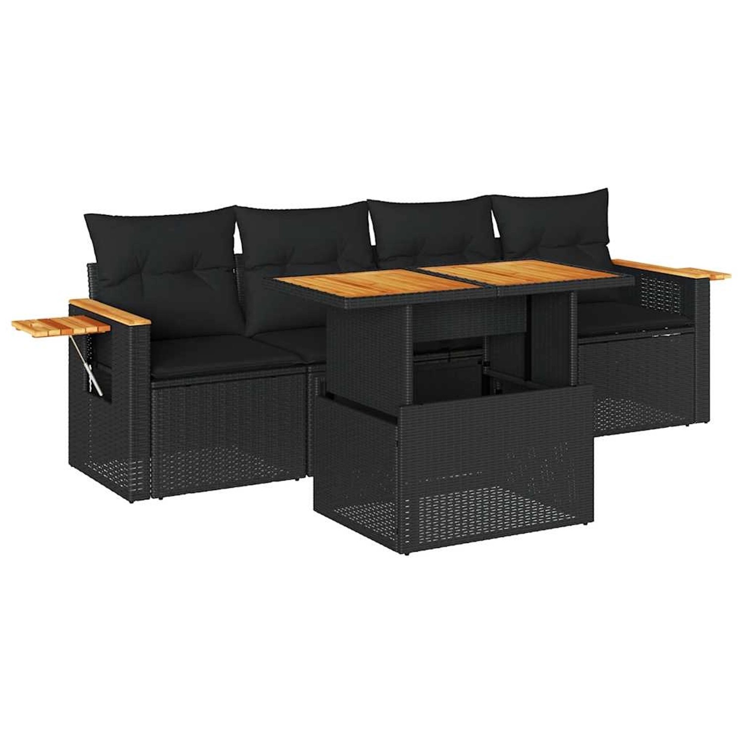 vidaXL 5-Tlg Garten-Sofagarnitur mit Kissen Schwarz Poly Rattan Akazie 3327 günstig online kaufen