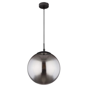 Schwarze Globo Hängeleuchte Blama mit rauchfarbenem Glas, Ø 30 cm.