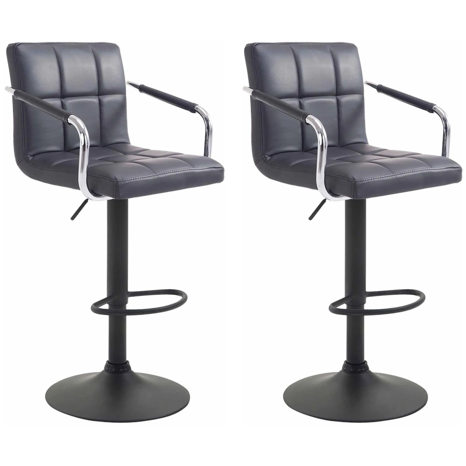 DELUKE 2er Set Barhocker MINOR Kunstleder Schwarz 54x46x91cm Schwarz Barstuhl Höhenverstellbar Mit Lehne Drehbar Tresenhocker Tresenstuhl