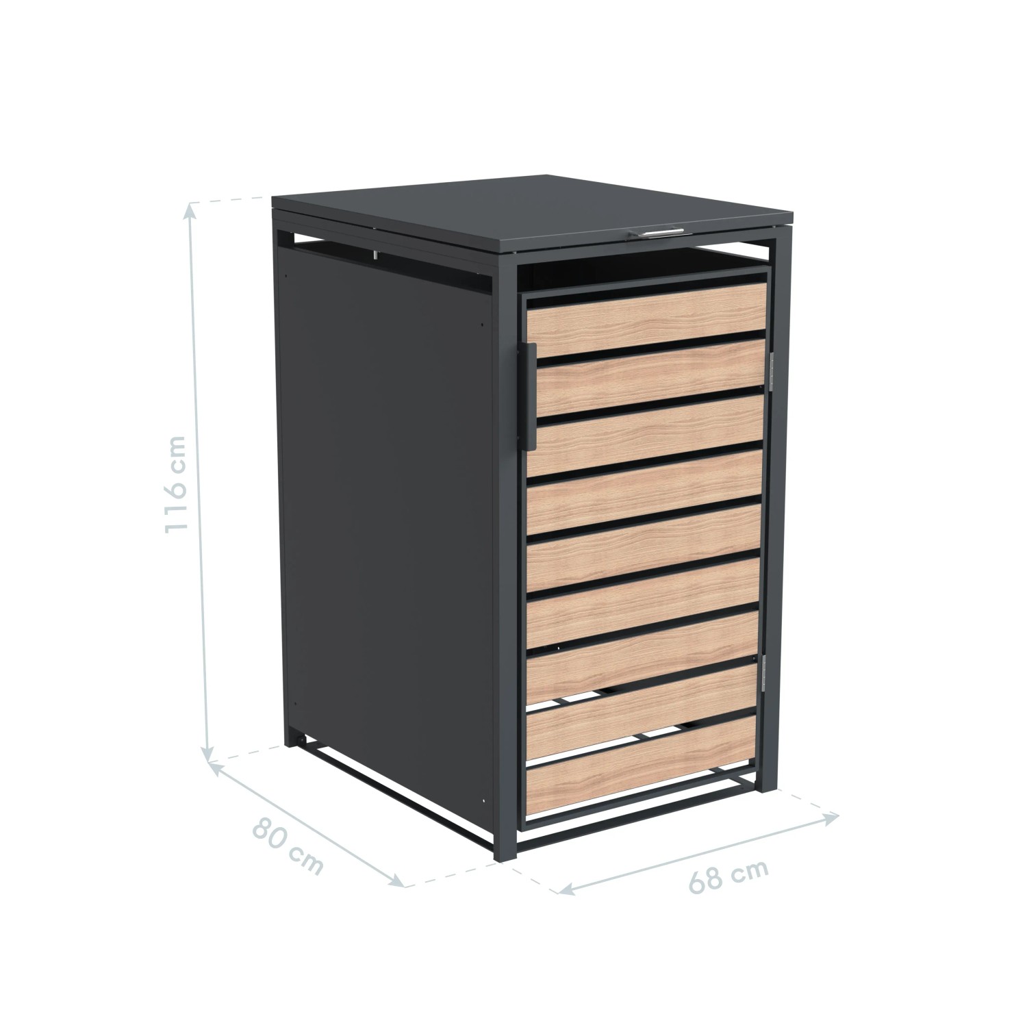 Westmann Mülltonnenbox Lacina für 1 Tonne (240 l) in Anthrazit/Holzoptik, 80x68x116 cm.