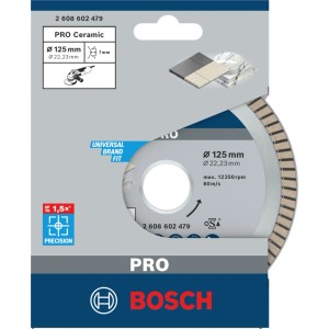 Bosch Diamanttrennscheibe 125 mm für Keramik im Blister. Turborand für saubere, splitterfreie Schnitte mit Winkelschleifer.