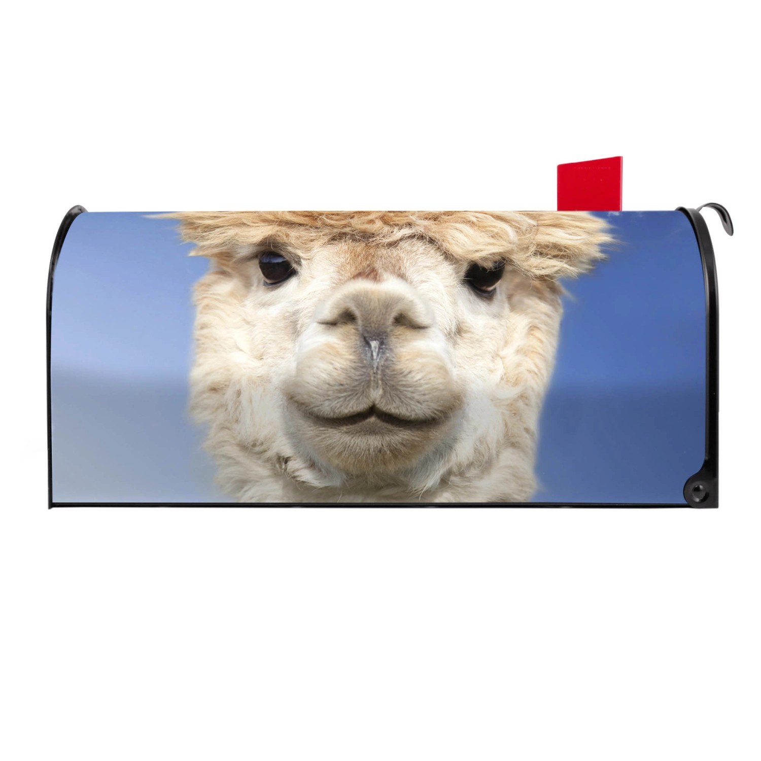 Schwarzer Banjado US Briefkasten mit Lama Motiv. Amerikanischer Postkasten aus Stahl, pulverbeschichtet.