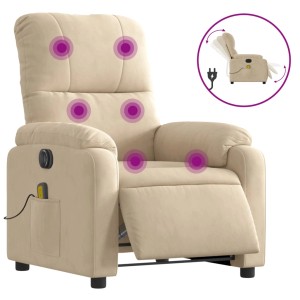 Elektrischer Massagesessel in Creme mit Mikrofaserbezug und Vibrationsfunktion.