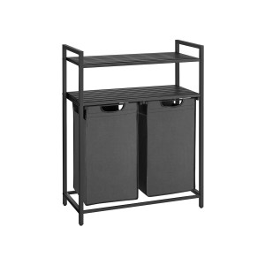 Vasagle Wäschekorb mit 2 Fächern, schwarz-grau, 92 Liter Fassungsvermögen, mit Ablagen.