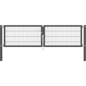 Doppeltor Flexo Plus, 300x80 cm, anthrazit, mit Pfosten. Gartenzaun-Tor aus Stahl mit Doppelstabmatte.