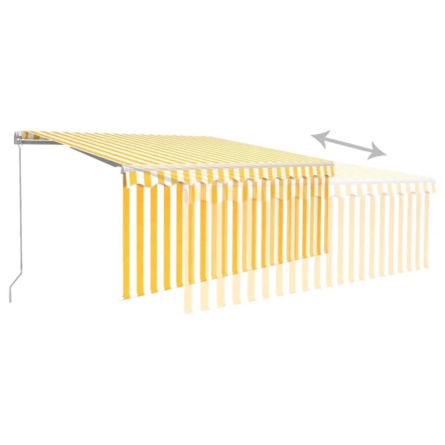 Gelb-weiße vidaXL Markise, manuell einziehbar mit Rollo, 3,5x2,5 m. Sonnenschutz für Terrasse und Balkon.