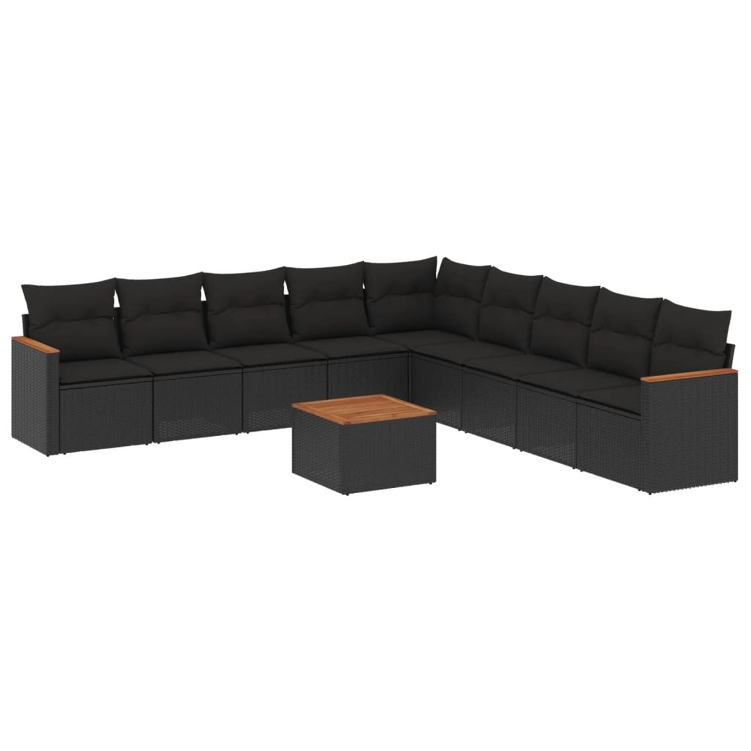 vidaXL 10-Tlg Garten-Sofagarnitur mit Kissen Schwarz Poly Rattan 3258464