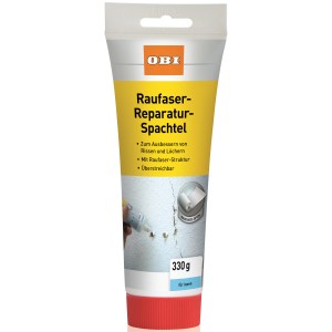 Tube OBI Raufaser-Reparatur-Spachtel, 330g, zum Ausbessern von Rissen und Löchern in Raufasertapeten.