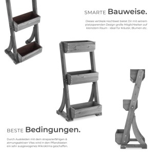 Tectake Vertikalbeet Flora mit 3 Etagen aus grau lackiertem Tannenholz.