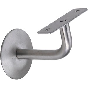 SCHÖSSWENDER Handlaufträger aus mattem Edelstahl mit Winkel und flacher Auflage zur Wandmontage.