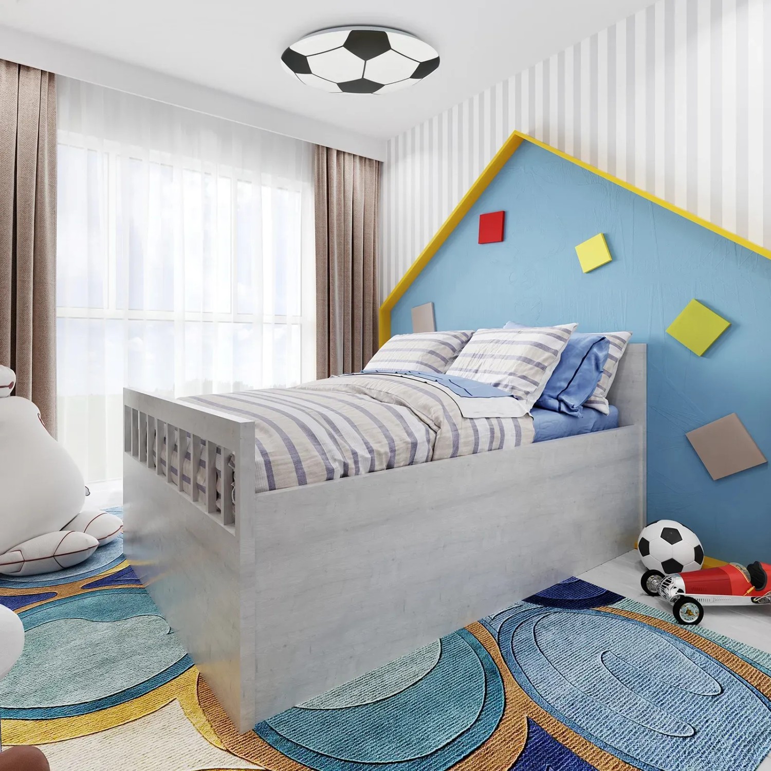 Brilo Fußball Leuchte im Kinderzimmer: Deckenleuchte mit Fußballmotiv und neutralweißem Licht.