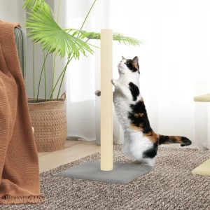 Hellgraue vidaXL Kratzsäule (35x35x70 cm) mit Katze beim Krallenwetzen.