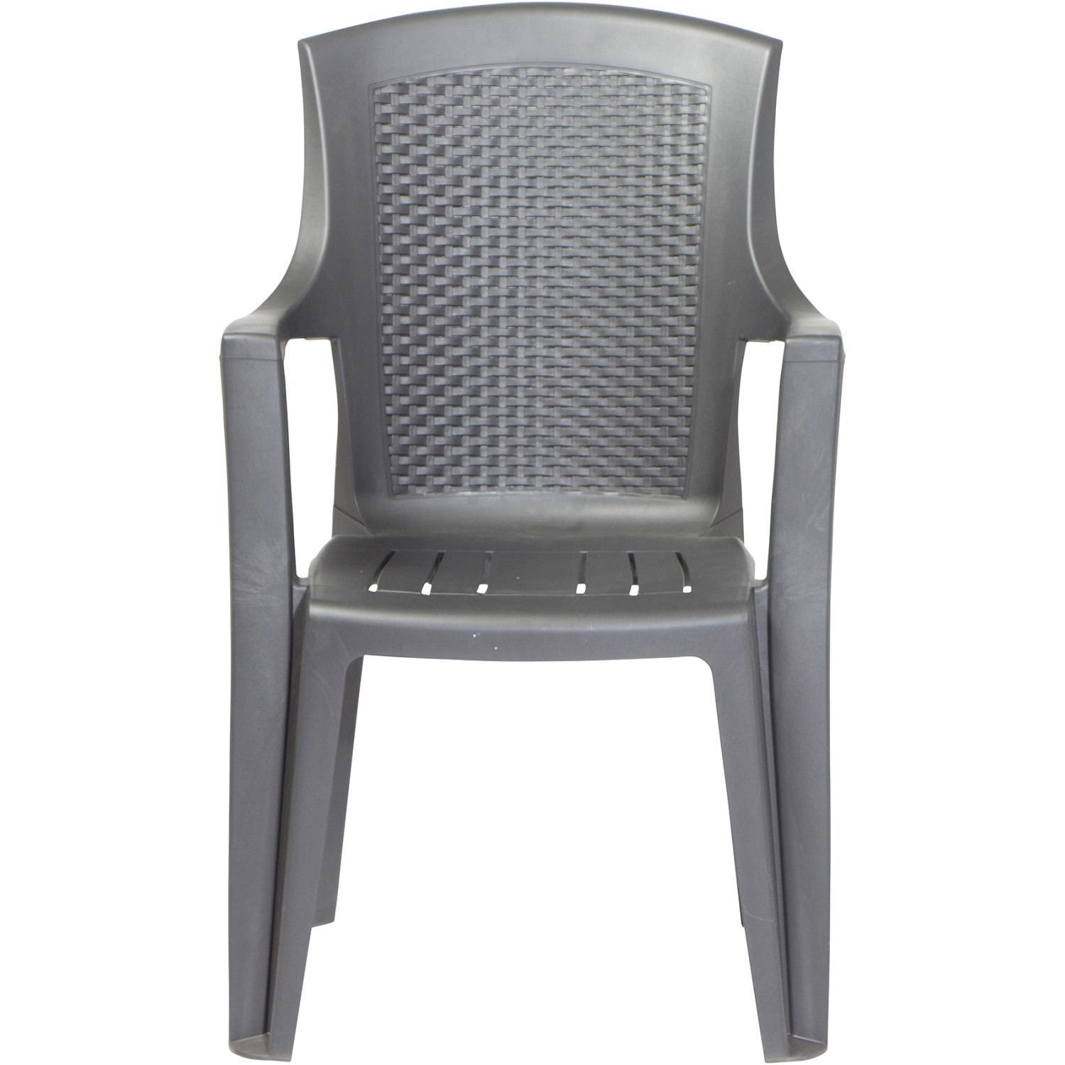 Anthrazitfarbener Progarden Stapelsessel Eden mit Geflechtoptik für den Garten.