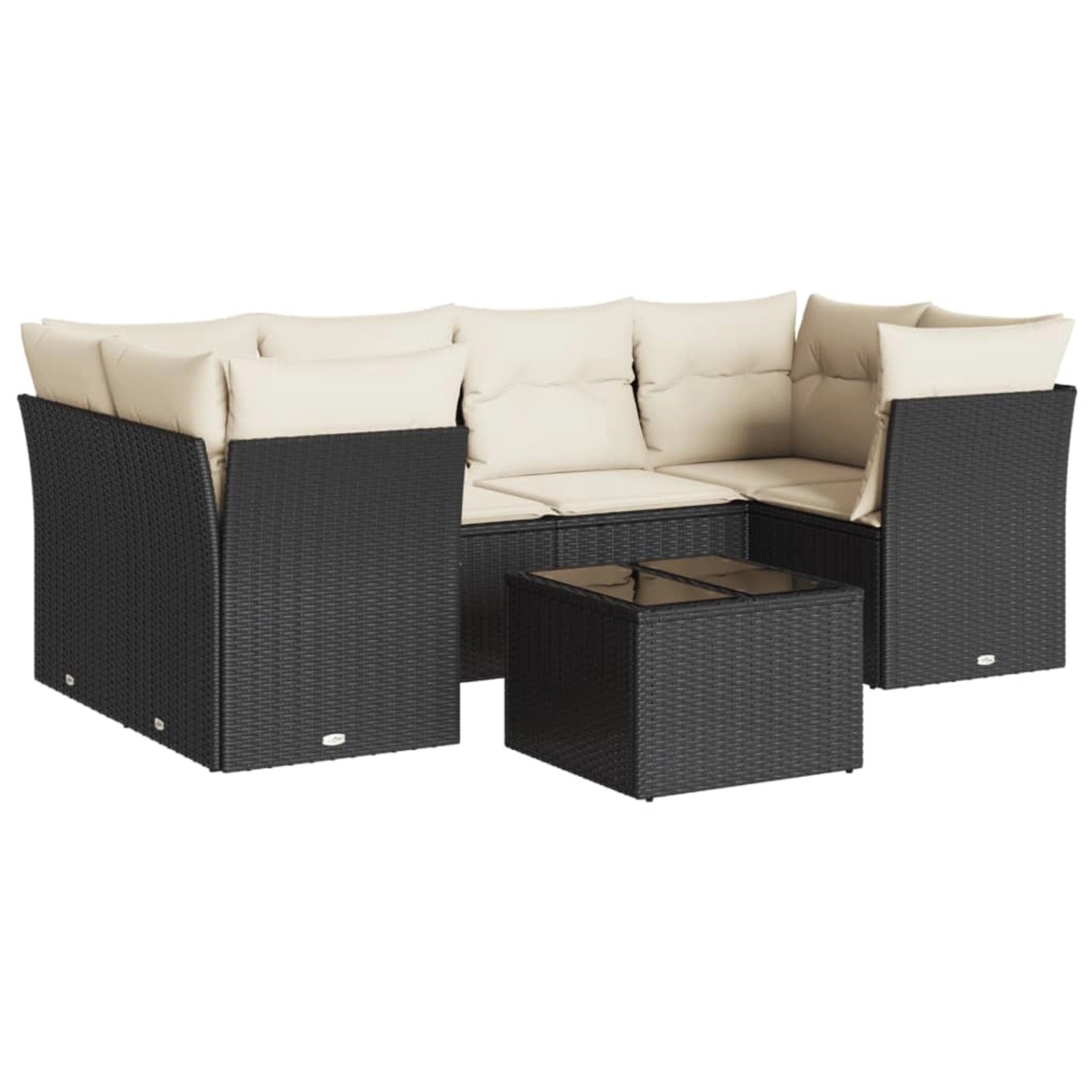 vidaXL 7-tlg Garten-Sofagarnitur mit Kissen Schwarz Poly Rattan Modell 42