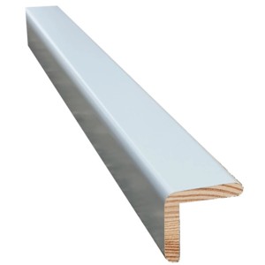 Graue Kiefer Winkelleiste, 27x27x2400 mm, für harmonische Wand- und Stufenabschlüsse.