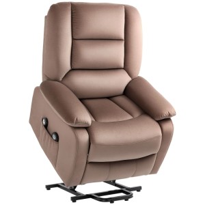 Brauner HOMCOM Fernsehsessel aus Polyester mit Aufstehhilfe, Massage, Wärme und Seitenfach. Komfortabler Relaxsessel.