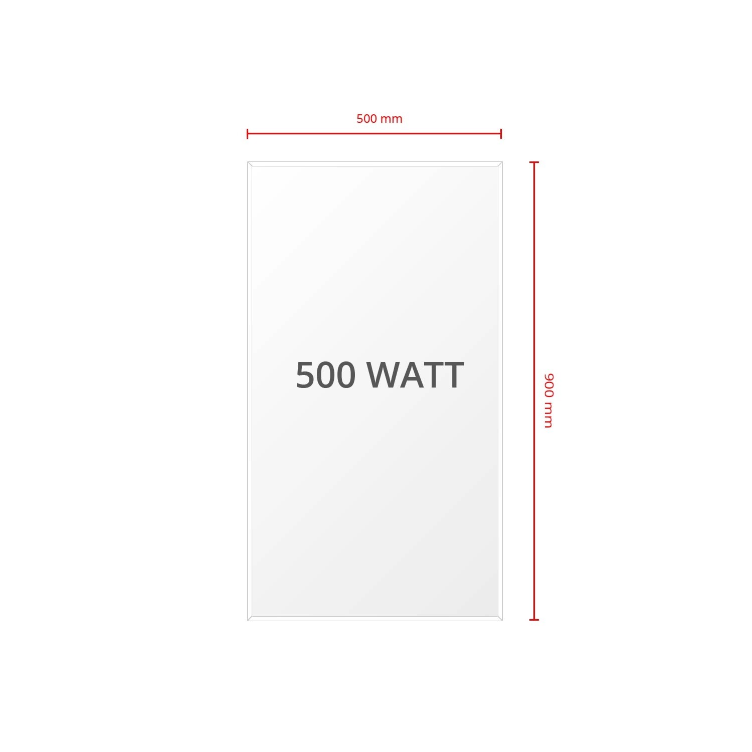 Mephisto Infrarotheizung, 500W, mit Maßangaben (900x500mm). Elektroheizgerät für Wand, Decke oder Standmontage.