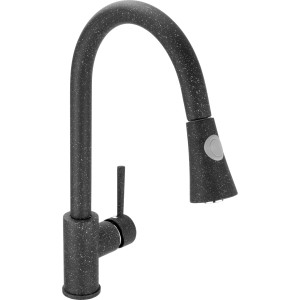 baliv Küchenarmatur KI-1300 in Schwarz Granitoptik mit schwenkbarem Auslauf und Geschirrbrause.