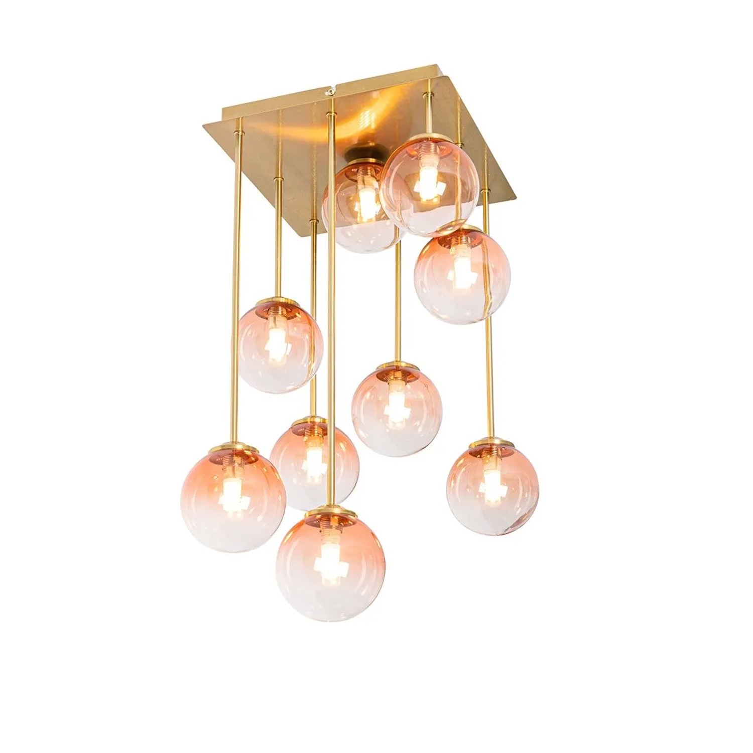 QAZQA Art Deco Deckenlampe Gold mit Rosa Glas 9 Lichter Athen