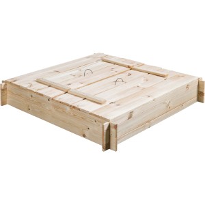 SwingKing Sandkasten Gucio, unbehandelt, 120x120 cm mit Abdeckung. Holzsandkasten.