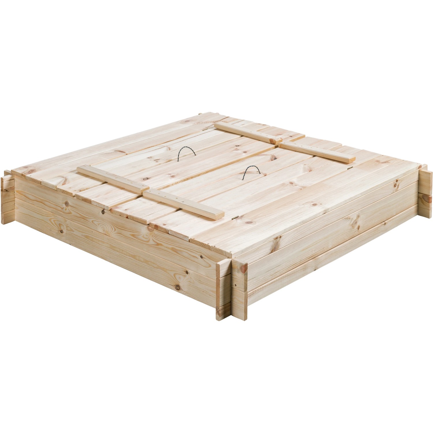 SwingKing Sandkasten Gucio, unbehandelt, 120x120 cm mit Abdeckung. Holzsandkasten.