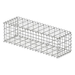 Silberne, rechteckige Gabione aus verzinktem Stahlgitter, 100x30x30 cm. Ideal für Garten, Sichtschutz oder Hochbeet.