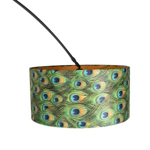 Bogenlampe mit Pfauenmuster: Schwarzer Samt-Schirm (50 cm) der QAZQA Innenleuchten-Kollektion.