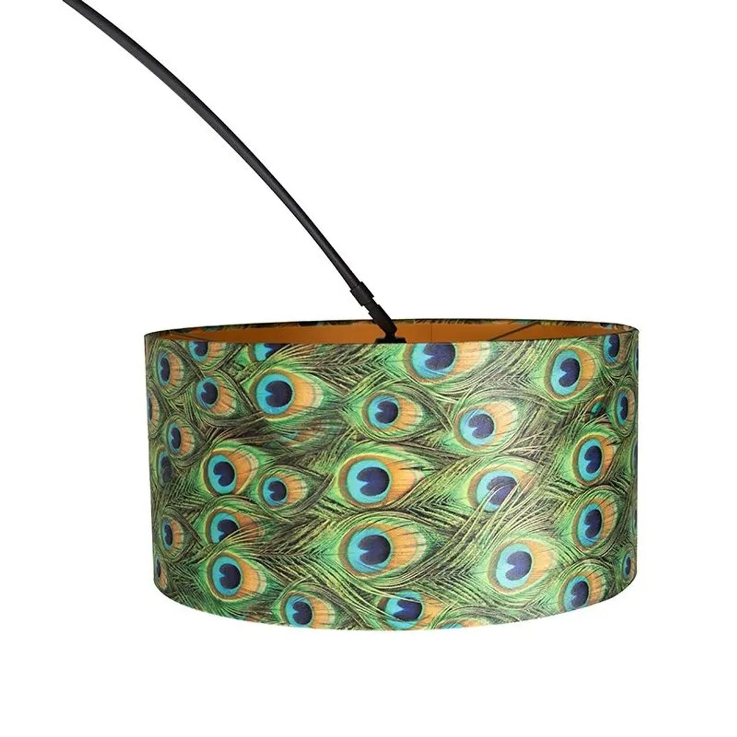 Bogenlampe mit Pfauenmuster: Schwarzer Samt-Schirm (50 cm) der QAZQA Innenleuchten-Kollektion.