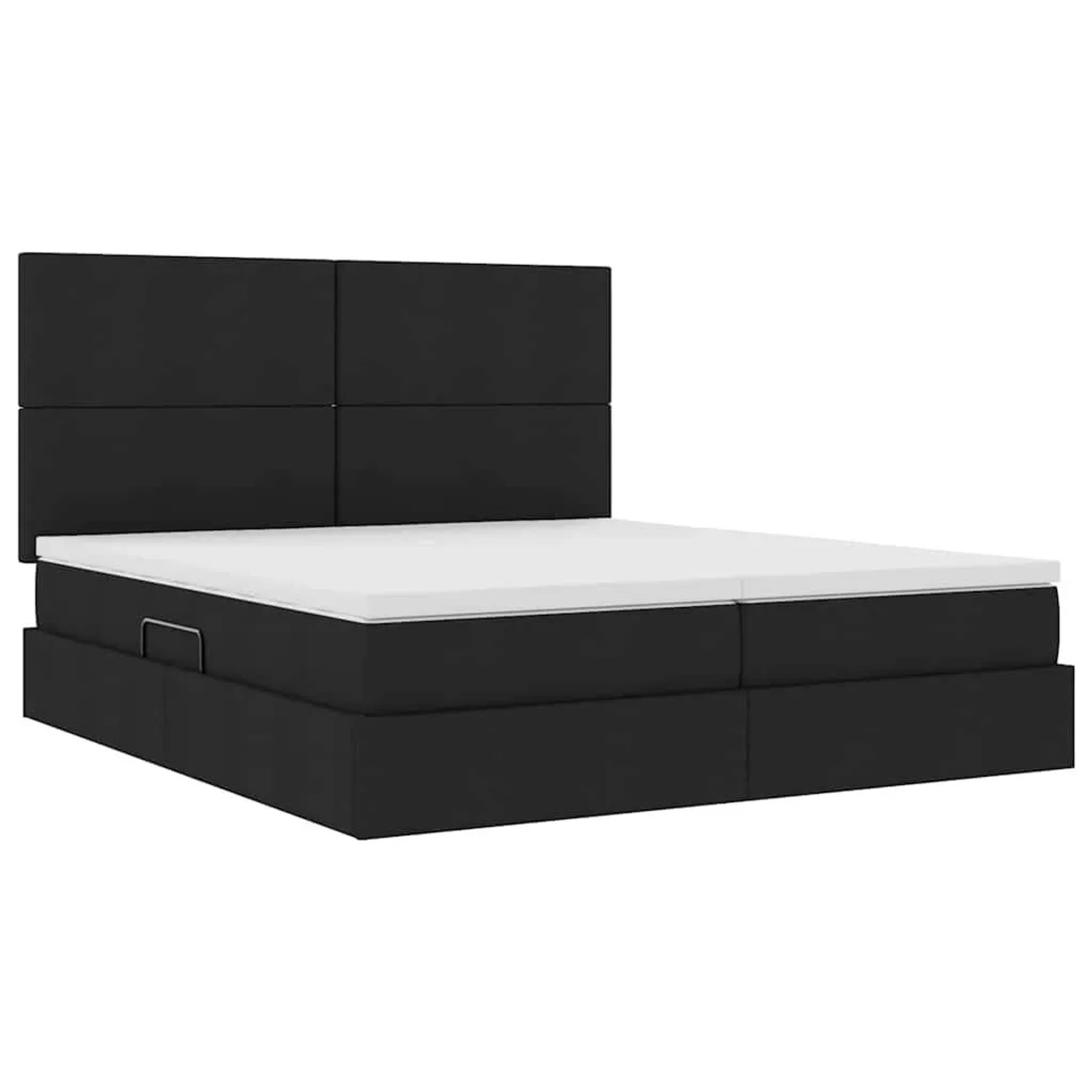 Schwarzes vidaXL Bett (200x200 cm) mit LED-Leisten und Stoffbezug.