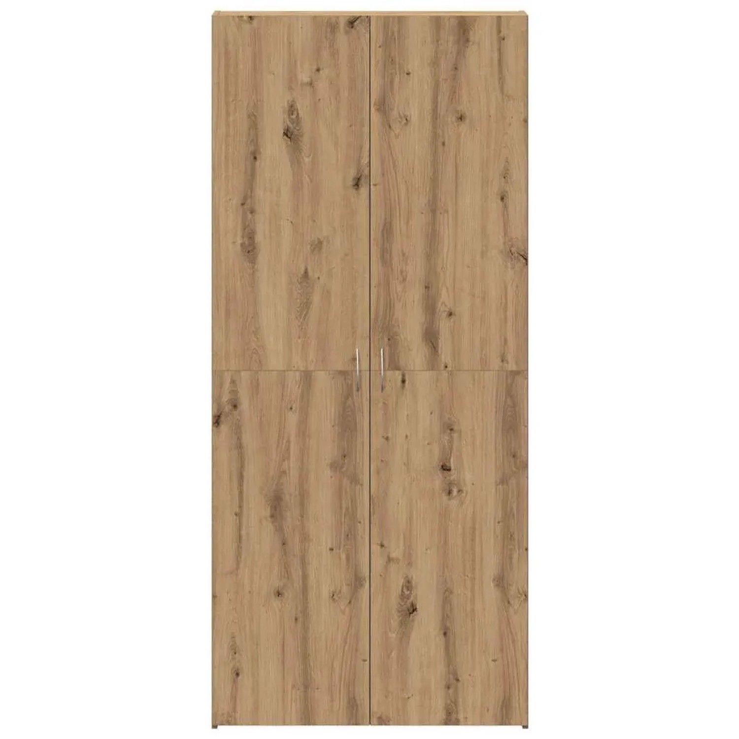 vidaXL Schuhschrank braun aus Holzwerkstoff mit Holzmaserung, 4 Türen und silbernen Griffen.