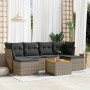 Graue 7-tlg. vidaXL Garten-Sofagarnitur aus Polyrattan mit Kissen und Tisch.
