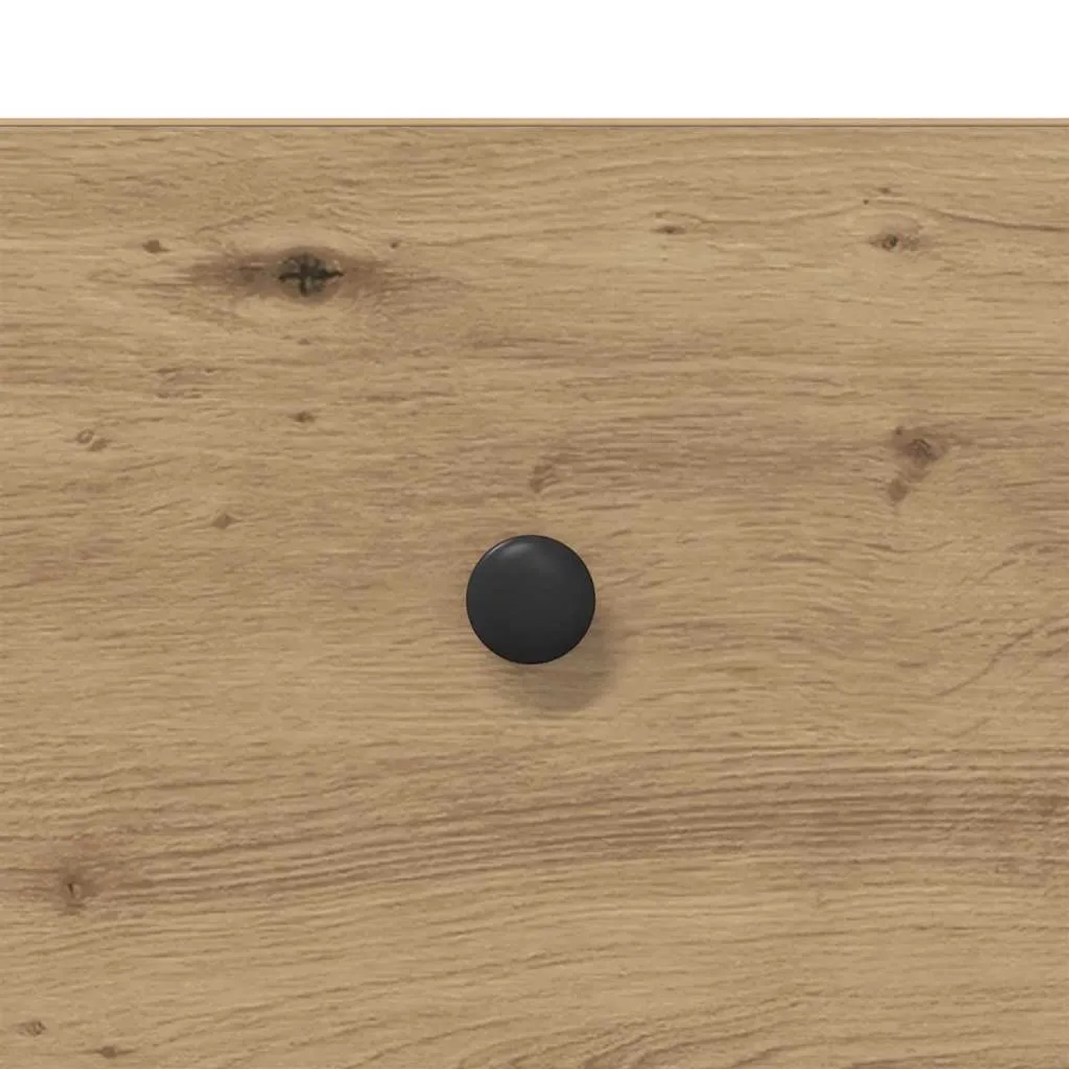 Detailaufnahme: vidaXL Nachttisch (2 Stk.) in Artisan-Eiche mit Schublade und schwarzem Knopf.