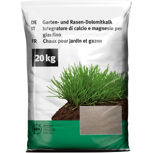 Sack Garten- und Rasenkalk Dolomitkalk, 20 kg, für gesunden Rasen und Pflanzen.