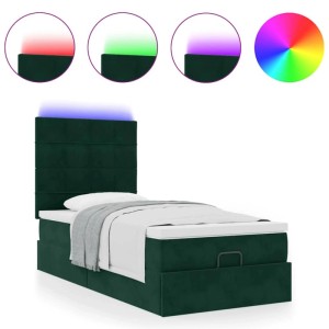 vidaXL Ottoman-Bett mit Matratzen & LEDs Dunkelgrün 90x190 cm Samt 3314291